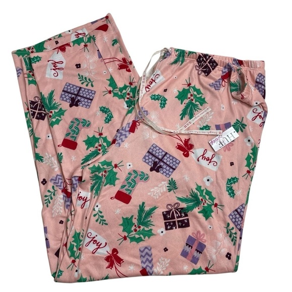 HUE Other - HUE Comforts And Joy Mid-Rise Pajama Pants Pink Christmas Print XL New